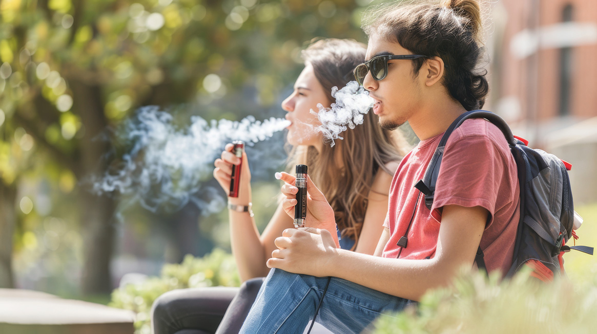 Two young people sat vaping.